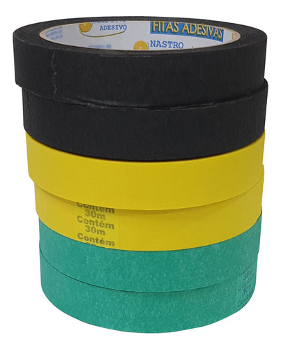 Kit 6 Fita Crepe Colorida 18mm X 30m Fitas Adesivas 3 Cores Cor Amarelo/Verde/Preto