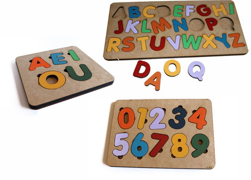 3 Brinquedo Tabuleiro Encaixe Alfabeto Numero Vogais
