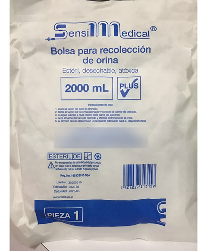 Paquete 10 Bolsas Para Recolección De Orina Plus 2000ml