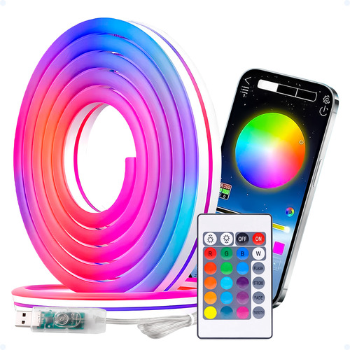 Fita Led Rgb Mangueira Flexível 3m Fonte Usb Quarto Ip67 App