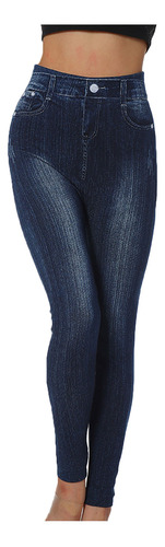 Leggings Femininas Com Estampa De Imitação De Jeans P, Capri