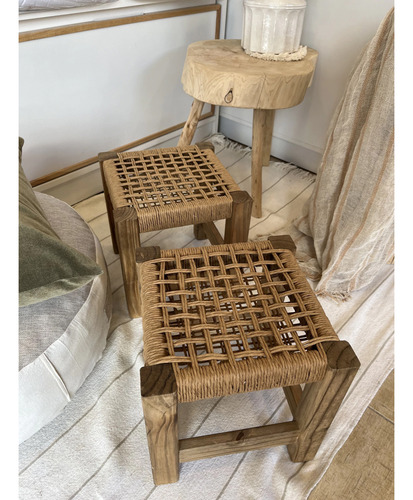 Set X2 Bancos Pequeños Hilo Kraft Chico Madera Premium