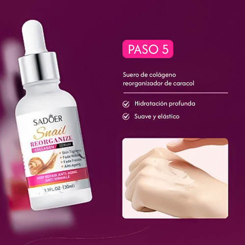 Set 6 Piezas Sadoer Con Extracto De Baba De Caracol Y Colágeno Para Cuidado Facial Snail Collagene Antiedad, Anti Arrugas, Rejuvenece E Hidrata