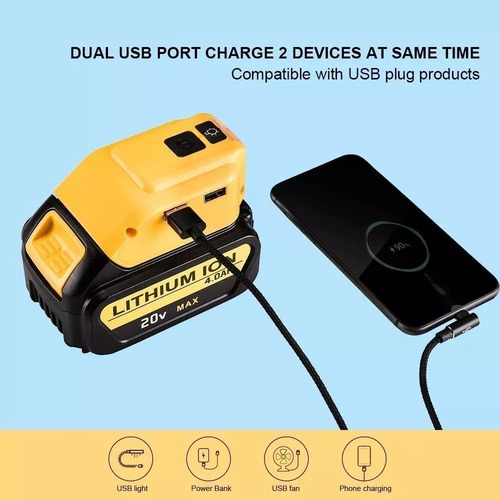 Adaptador De Bateria Dewalt, Dcb090, Com Luz De 20v