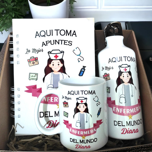 Taza + Tomatodo + Libreta- Regalos Personalizados Enfermeria
