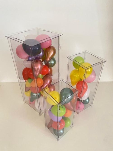 Trio Cubo Acrílico Transparente 80 60 40 Quadrado Desmontave