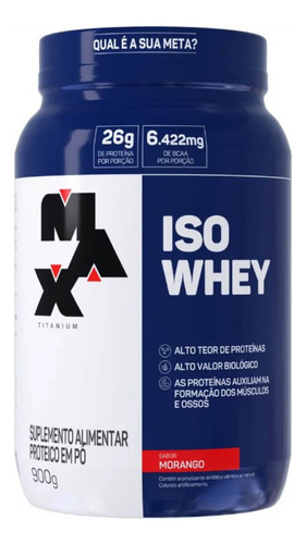 Whey Isolado Max 900g Proteína 100% Isolada Sabor Morango Sabor Whey Morango