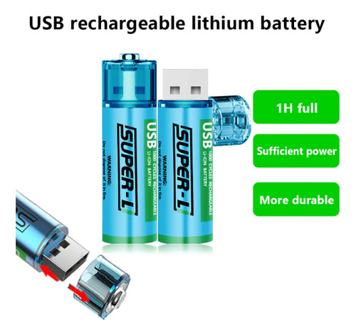 Pila Aa Recargable Usb 1500mwh 1.5v X2 Unidades Bateria
