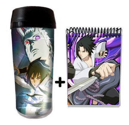 Imagem 2 de 5 de Kit Copo Térmico Anime Naruto Shippuden Sasuke E Caderneta