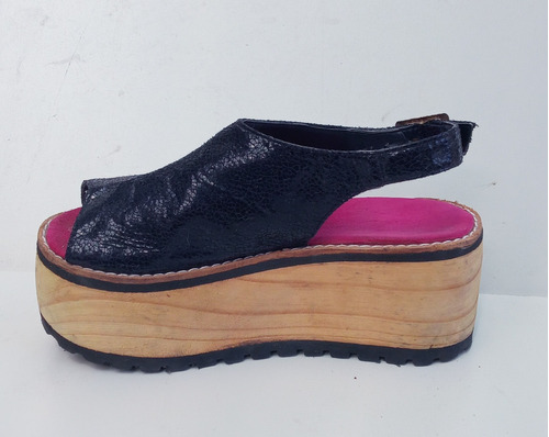 Zuecos Negros Plataformas De Madera Mujer Nro 36 Oferta