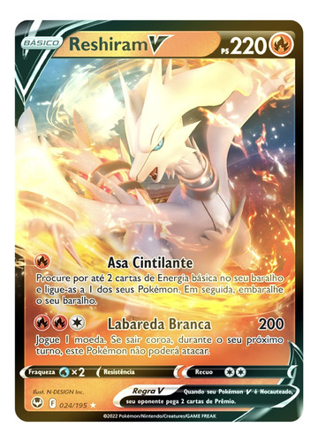 Carta Pokémon Reshiram V Tempestade Prateada