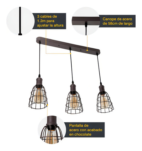 Lámpara Colgante Chocolate 3 Luces E27 60w