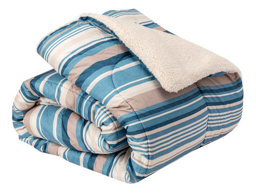 Plumon Reversible Sherpa 2 Plazas Lineas Azul