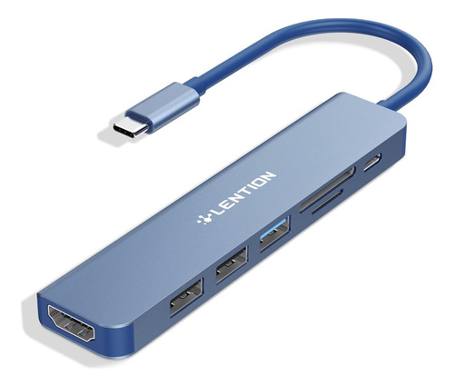 Hub Usb C A Hdmi 4k + Puertos Usb Tarjeta Sd Usb C Azul