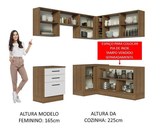 Cozinha Completa Cant Madesa Agata 399002 C Arm Bal S Tam Rb Cor Rustic/Branco