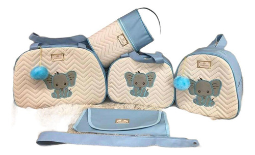 Bolsa Maternidade Kit Completo 5 Peças Courino Elefante Luxo