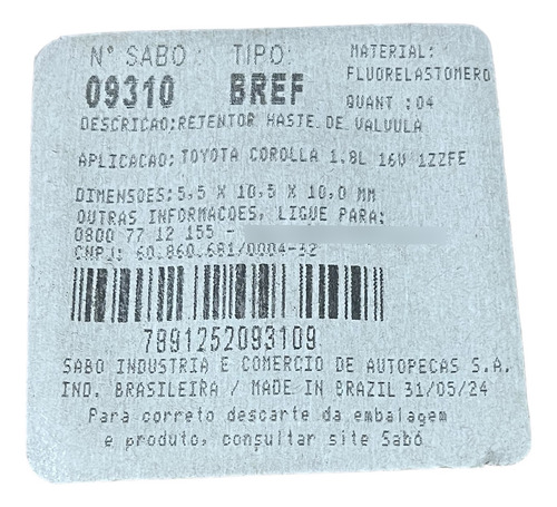 Retén De Válvulas Toyota 1.8 De 16 Válv. * 1 Zz *