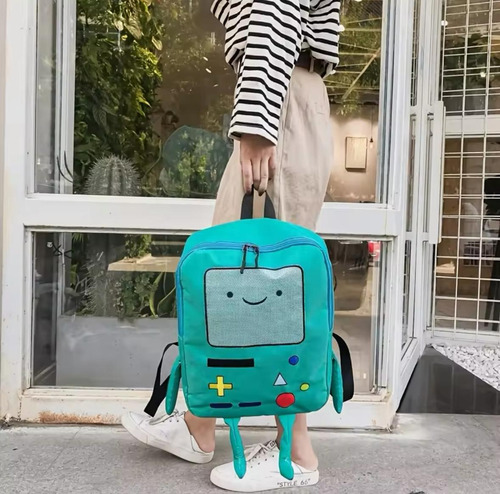 Mochila Hora De Aventura Bimo 36x29x9 Cm + Gorro Bimo Conjunto Escuela Equipaje Útiles Maleta Bag Bolsa Bagpack Finn Jake Adventure Time