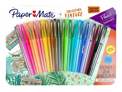 Maqarcadores Plumigrafos Paper Mate Flair Vintage 24 Pz0.7mm