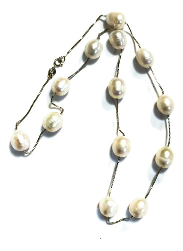Collar De Plata Con Perlas Naturales  11/12  Mm Barroco