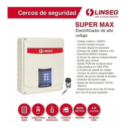 Energizador Linseg Súper Max 8000mts + Control Kit Completo