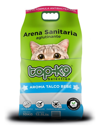 Arena Antibacterial Aglutinante Topk9 10kg Talco De Bebé