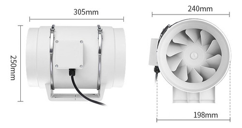 Exaustor Axial Turbo Exb 200mm Branco 130w 220v In-line Turb