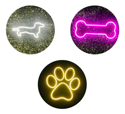Trio Luminárias Neon Led Kit Petshop 3 Instagramavel Bivolt