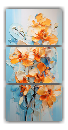90x180cm Cuadro Orquídeas Turquesa Y Naranja - Abstracto