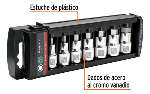 Juego De 7 Dados Cuadro 1/2 Punta Hexagonal Std, Truper