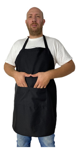 Avental C/ Bolso Masculino Chefe Cozinha Garçom Oxford Cor Preto Desenho Do Tecido Liso
