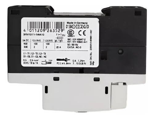 Disjuntor Motor Siemens 3rv1011-1aa10 1,1 A 1,6a