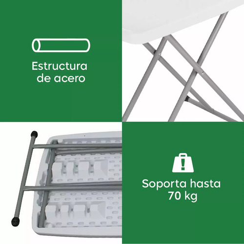Cuory JH-S75 mesa de servicio plegable ajustable 75x50cm 3 alturas color blanco