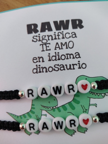 Pulseras Parejas Dinosaurio Rawr Negras Letras Acrílicas. | Envío gratis
