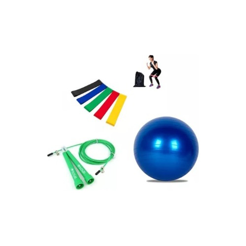 Pack 5 Loops Bandas + Pelota 55cm +cuerda Salto Pack Fitness