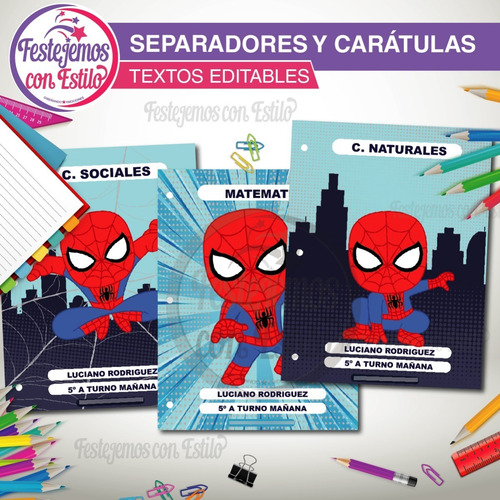 Kit Imprimible Separadores Y Caratulas Escolares Spiderman