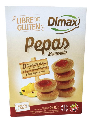 Pepas De Membrillo Dimax Sin Tacc X 200g (6 Unidades)