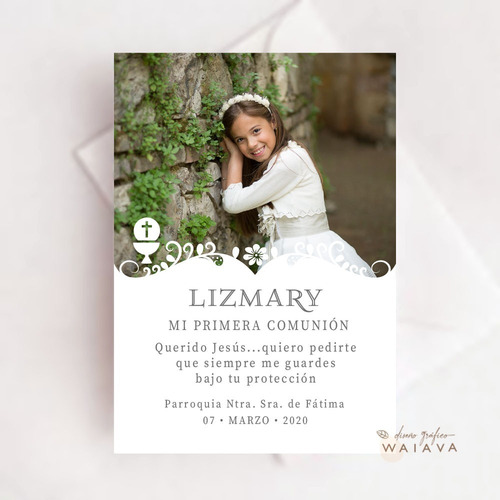 Imagen 7 de 8 de Estampas Primera Comunión Tarjetas Nenas Con Foto X 4u
