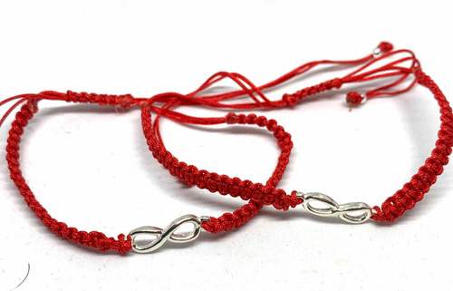 Pulsera Macramé Infinito Plata Nuevo Modelo Roja Extensible