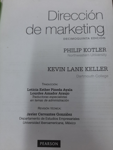 Dirección De Marketing Kotler & Keller 15° Ed. Pearson Leer*