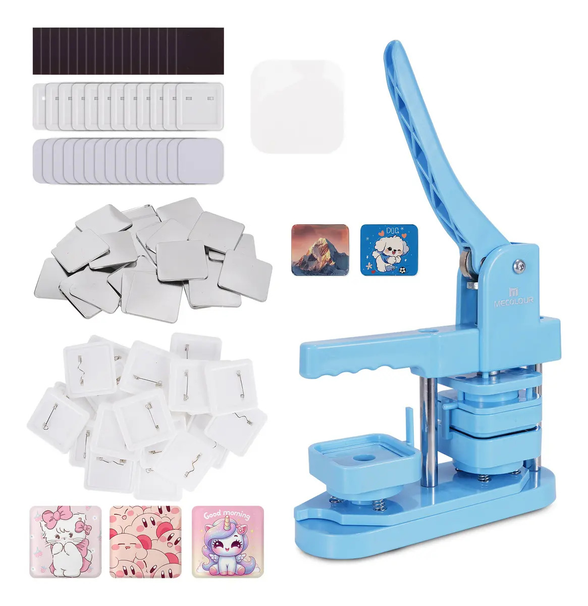 Máquinas Advertising Photobots 5x5cm  Quadrado Pins E Bottons Azul Máquina +50 Imãs De Geladeira+50 Emblemas Mecolour