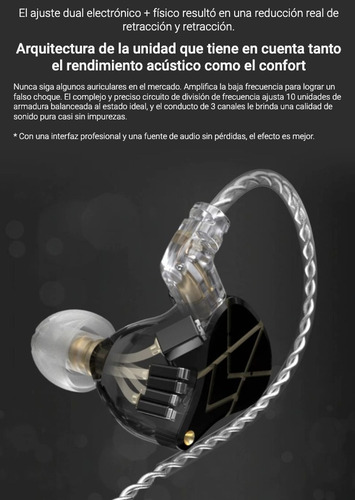 Imagen 5 de 5 de Auriculares In Ear Kz Asx 10ba Driver Por Lado Sin Microfono