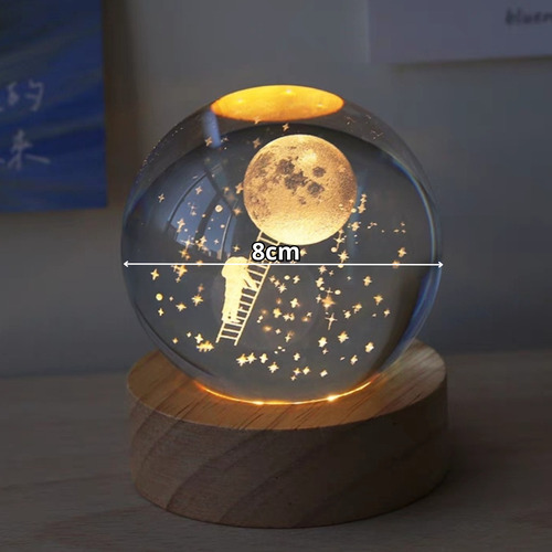 Esfera Cristal 8cm 3d Led Luz Noche Lampara Usb Ascenso Lunar