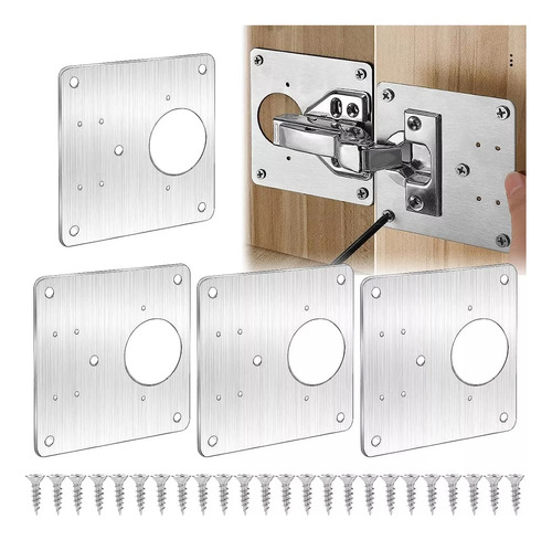 4pcs Placa De Reparacion Bisagra Mueble Tornillos Puerta