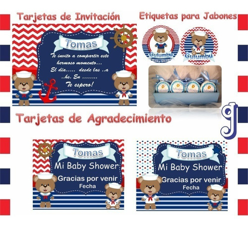 Kit Imprimible Ositos Marinero Nautico Candy Bar Editable