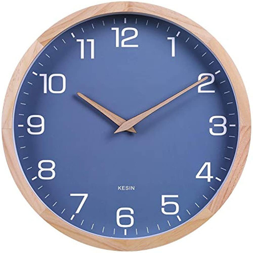 Kesin - Reloj De Pared De Madera Azul De 12 Pulgadas, Silenc