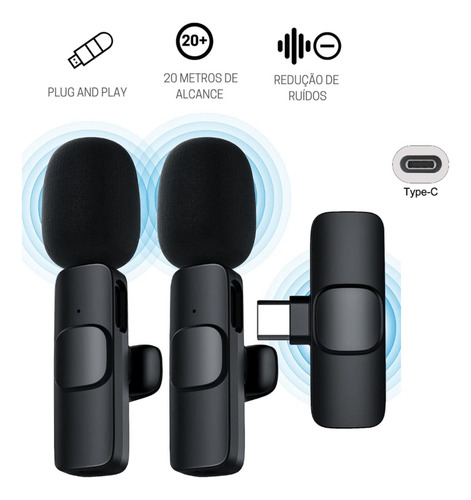 Microfone Sem Fio Duplo Lapela Universal Ios E Android Elite