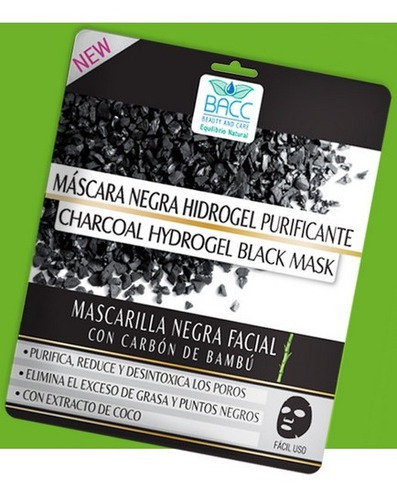 Mascarilla facial para piel mixta Bacc Mascarillas Negra con carbón de bambú