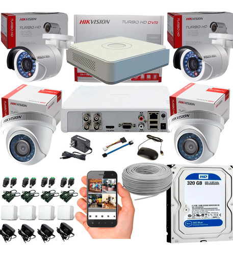 Camaras De Seguridad  Kit Dvr 4c + 4 Cám +disco Duro 