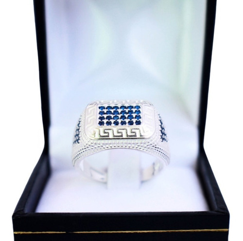 Imagen 4 de 6 de Anillo Plata Fina Con Circones Zafiro Para Hombre Z